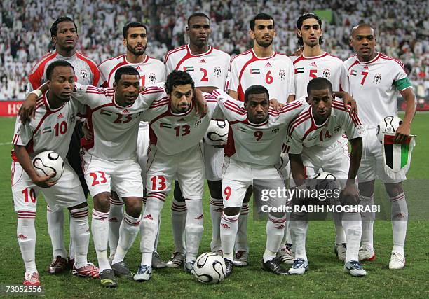 Abu Dhabi, UNITED ARAB EMIRATES: Emirati National Football team players Majed Nasser, Hamid Fakhir, Abdul Rahim Anbar, Rashid Mohammed, Ali Yassin,...