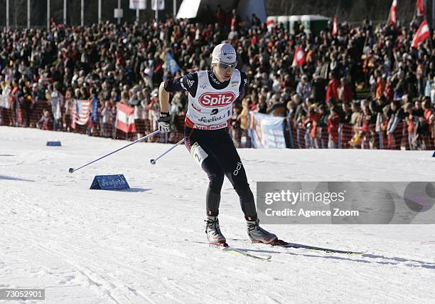 Jason Lamy Chappuis from France competes towards his 2nd place win during the FIS Nordic Combined World Cup Sprint HS 100/7.5 KM event on January 20,...