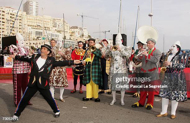 Clowns perform during the Street Circus Parade during the 31st International Circus Festival of Monte Carlo on January 20, 2006 in Monaco.