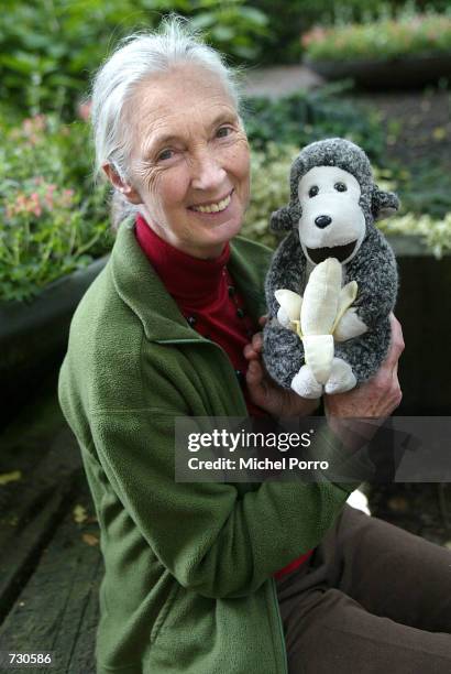 British environmentalist Jane Goodall poses for a portrait at the garden of Groningen University at the Sharing the Planet conference June 14, 2002...