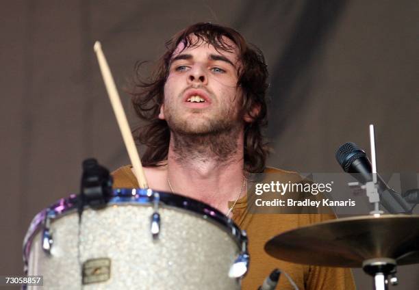 Drummer Chris Cester of the band Jet performs at the Big Day Out at the Gold Coast Parklands on January 21, 2007 at the Gold Coast, Australia.