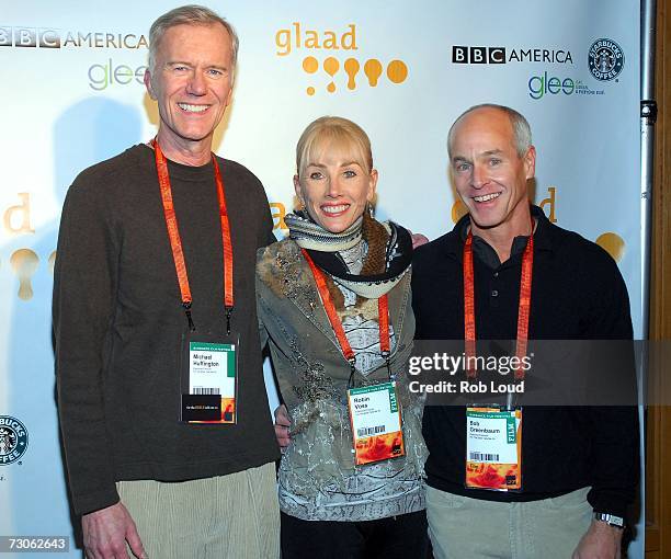 Michael Huffington, Robin Voss, and Bob Greenbaum from "For the Bible Tells Me So" pose at the GLAAD Media Nominations Announcement at Side Bar...