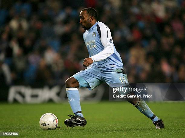 Darius Vassell of Manchester City in action during the FA Cup sponsored by E.ON Third Round Replay match between Manchester City and Sheffield...