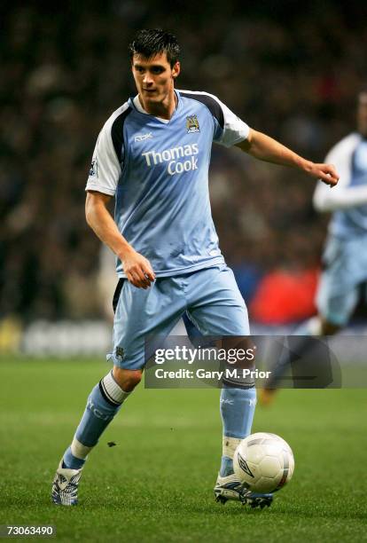 Stephen Jordan of Manchester City in action during the FA Cup sponsored by E.ON Third Round Replay match between Manchester City and Sheffield...