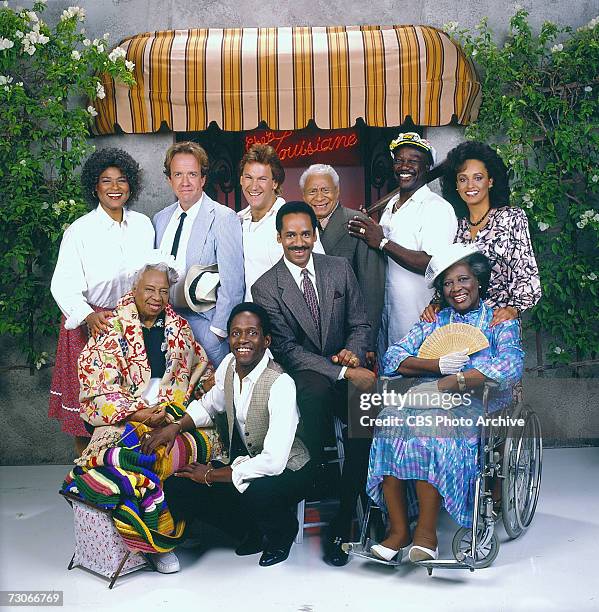 The cast of the CBS television situation comedy 'Frank's Place,' Francesca P. Roberts , Robert Harper , Don Yesso , Charles Lampkin , Tony Burton ,...