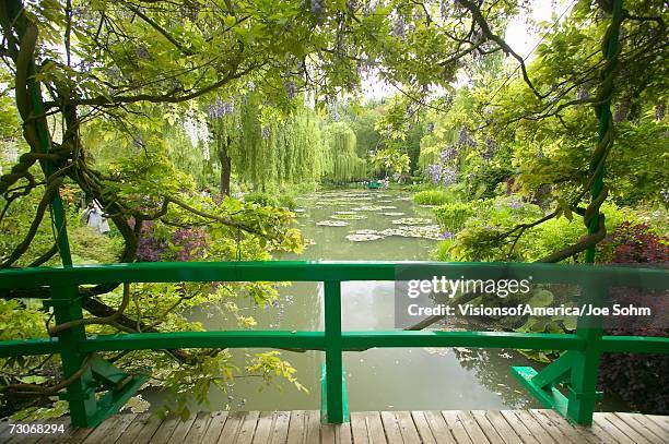 "view of pond and gardens at giverny from monet's bridge, giverny, france" - claude monet stock pictures, royalty-free photos & images