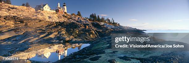 "sunrise at pemaquid point lighthouse from 1827, maine" - maine coastline stock pictures, royalty-free photos & images