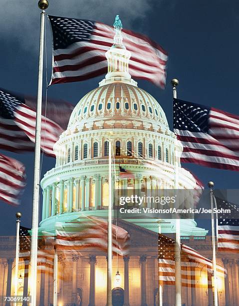 digital composite: u.s. capitol with american flag - american flag clip art stock-fotos und bilder