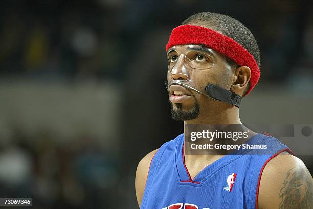 Richard Hamilton of the Detroit Pistons looks on during the game against the New Orleans/Oklahoma City Hornets on January 4, 2007 at the Ford Center...