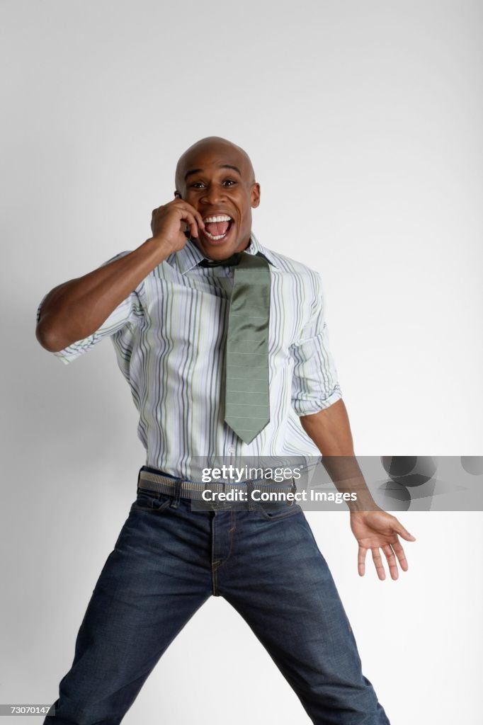 Happy man on cellphone