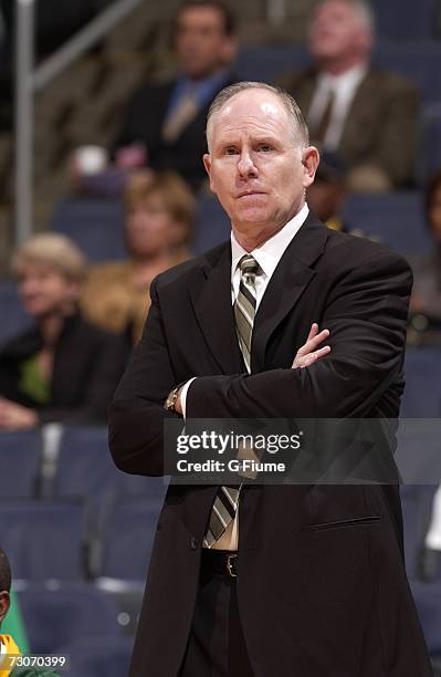Head coach Jim Larranaga of the George Mason Patriots during the game against the Bucknell Bison during the BB&T Classic on December 3, 2006 at...