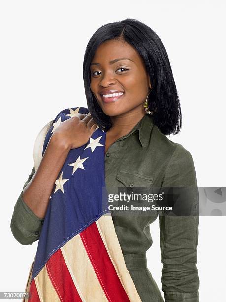 woman wearing a flag - betsy ross flag stockfoto's en -beelden