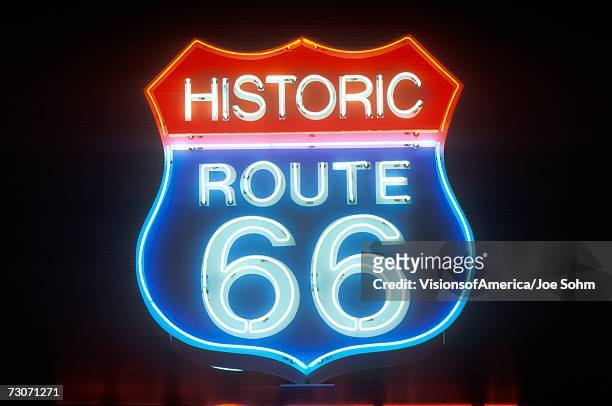 a neon sign that reads ?historic route 66? - neon joe stock pictures, royalty-free photos & images