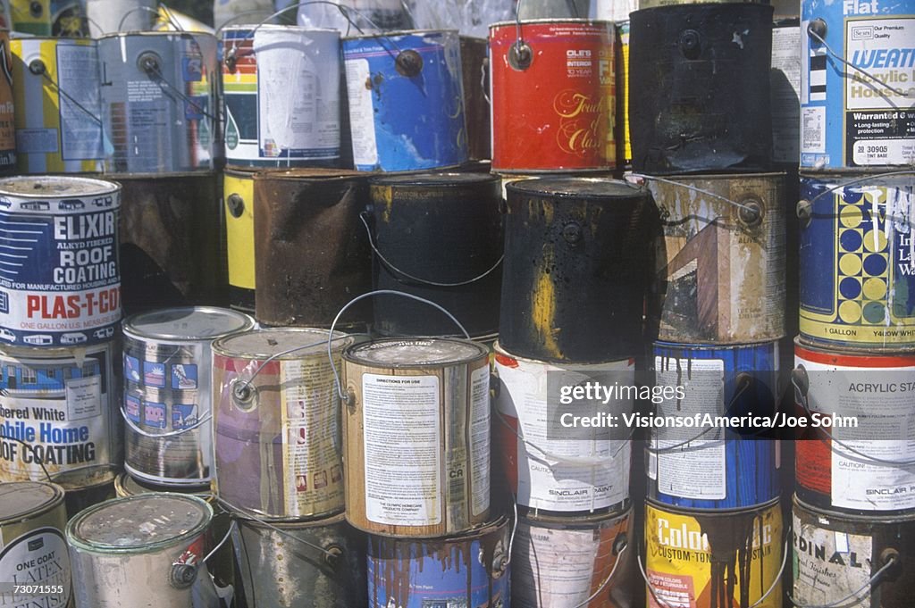 Empty Paint Cans Waiting For Disposal In Los Angeles California