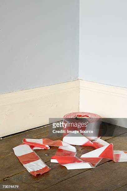 cordon tape in corner of room - panela bildbanksfoton och bilder