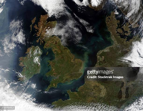 this true-color modis image showcases northern europe. - satellite view stockfoto's en -beelden