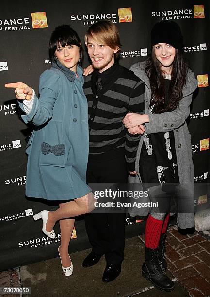 Actors Zooey Deschanel, Lou Taylor Pucci and Jena Malone arrive for the premiere of "The Go-Getter " at the Library Center during the 2007 Sundance...