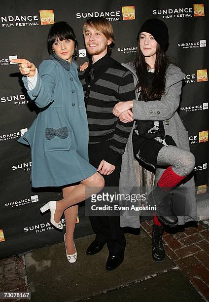 Actors Zooey Deschanel, Lou Taylor Pucci and Jena Malone arrive for the premiere of "The Go-Getter " at the Library Center during the 2007 Sundance...