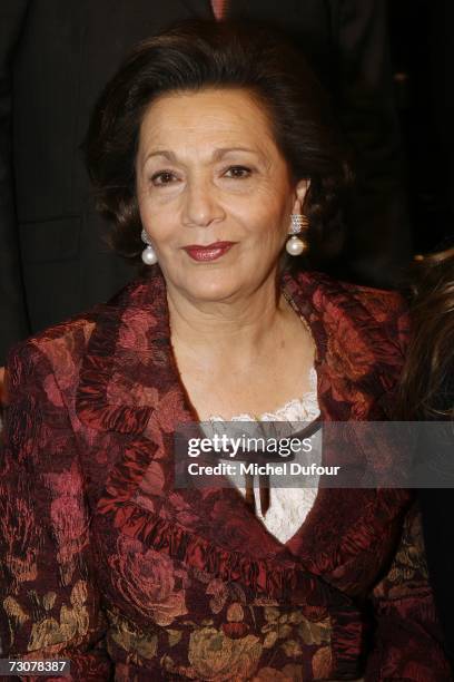 Suzanne Mubarak attends the Elie Saab Fashion show, during Paris Fashion Week Spring-Summer 2007 at Musee de l homme on January 22, 2007 in Paris,...