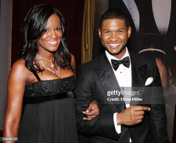 Artist and Actor Usher Raymond arrives with girlfriend Tameka Foster at the 15th annual Trumpet Awards at the Bellagio January 22, 2007 in Las Vegas,...