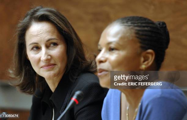 French Socialist presidential candidate Segolene Royal listens to French Deputy Christiane Taubira, 23 January 2007 during a joint press conference...