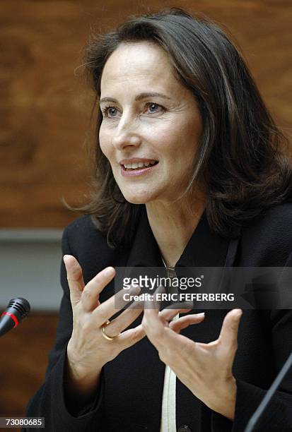 French Socialist presidential candidate Segolene Royal gives a speech during a joint press conference with Deputy Christiane Taubira, 23 January 2007...