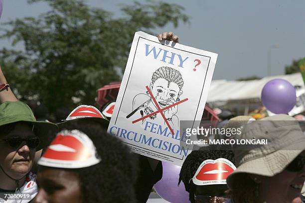 Members of African Gay and Lesbian communities demonstrate against female genital mutilation, 23 January 2007 at the Nairobi World Social Forum venue...