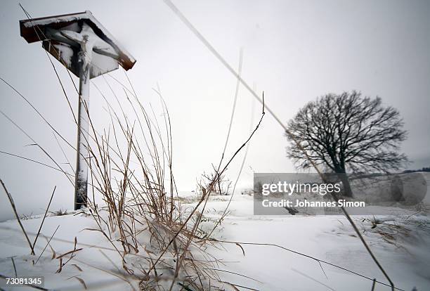 Snow covers the landscape of the Bavarian Prealps near the ham of Issing on January 23, 2007 in Bavaria, Southern Germany. After warmer temperatures...