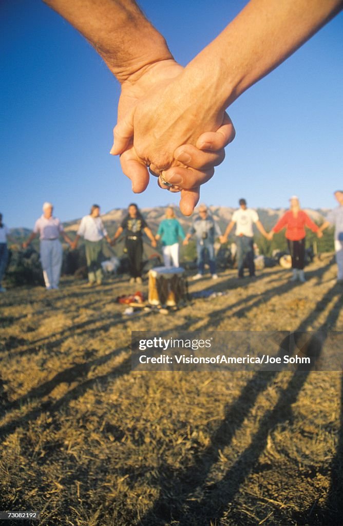 People Holding Hands, Sunset Ceremony for Earth, Big Sur, California