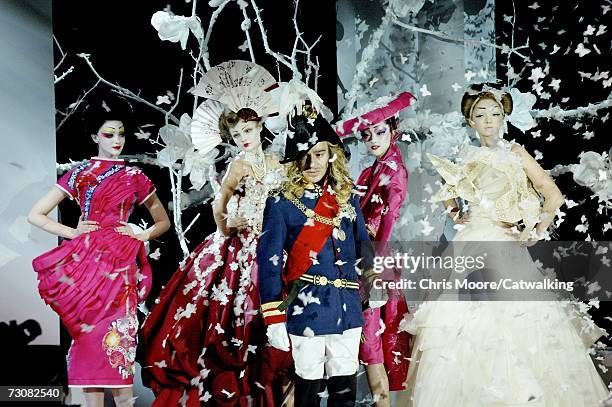 Designer John Galliano aknowledges the applause of the audience after the Christian Dior fashion show as part of Spring / Summer 2007 Haute Couture...