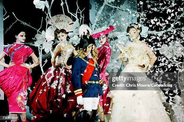 Designer John Galliano acknowledges the applause of the audience after the Christian Dior fashion show as part of Spring / Summer 2007 Haute Couture...