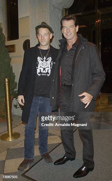 Actor Pierce Brosnan and his son, Sean, leave a midtown hotel January 23, 2007 in New York City.