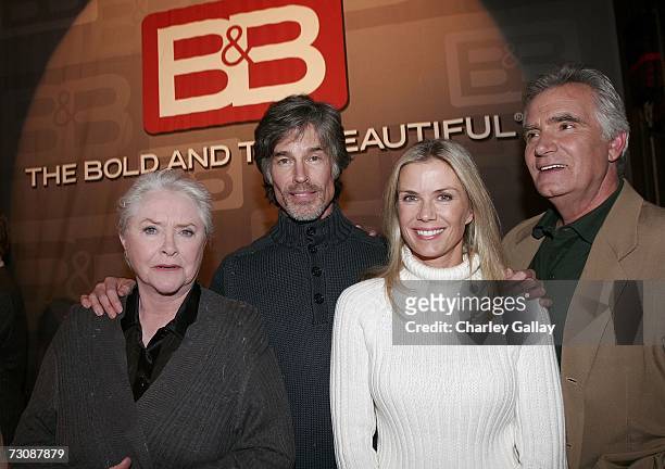 Original cast members of The Bold And The Beautiful since 1987, Actors Susan Flannery, Ronn Moss and Katherine Kelly Lang and John McCook pose at a...
