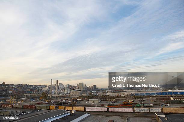 usa, washington, tacoma, industrial area, elevated view - tacoma washington stock pictures, royalty-free photos & images