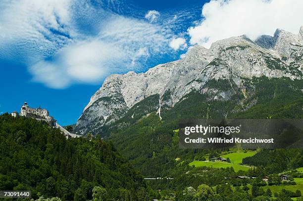 austria, salzburger land, castle hohenwerfen and tennen mountains - hohenwerfen castle stock-fotos und bilder