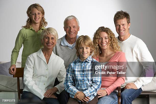 three generation family with children (9-10 years) - woman 30 years old portrait stock pictures, royalty-free photos & images