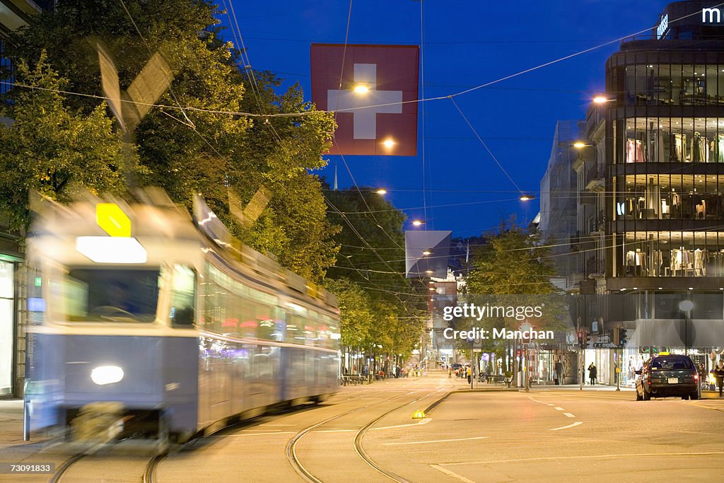 Switzerland, Zurich, Tram on Bahnhofstrasse