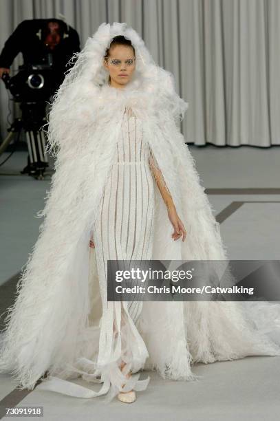 Model walks down the catwalk during the Chanel fashion show as part of Spring / Summer 2007 Haute Couture on January 23, 2007 in Paris, France.