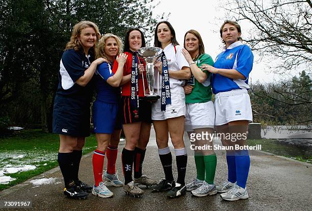 Heather Lockhart captain of Scotland, Estelle Sartini captain of France, Melissa Berry captain of Wales, Sue Day captain of England, Lynn Cantwell...