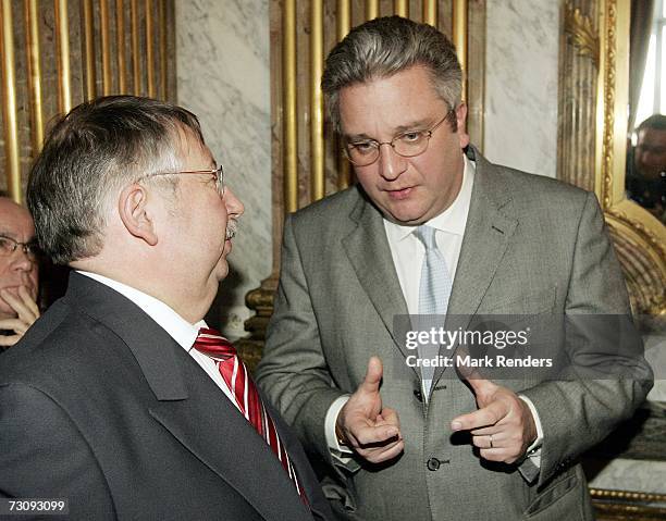 Prince Laurent of Belgium and Belgian Defence Minister Andre Flahaut attend a reception at the Royal Palace, on January 24 , 2007 in Brussels,...