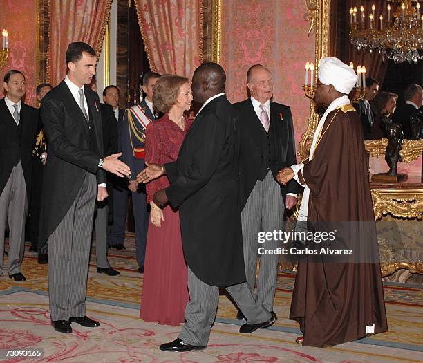 Spanish Royals Crown Prince Felipe, Queen Sofia and King Juan Carlos receives foreign diplomats on January 24, 2007 at the Royal Palace in Madrid.