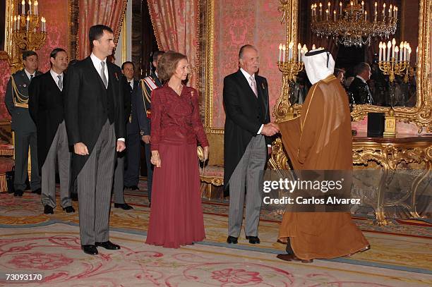 Spanish Royals Crown Prince Felipe, Queen Sofia and King Juan Carlos receive foreign diplomats on January 24, 2007 at the Royal Palace in Madrid.