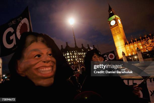 Anti Iraq Protestors voice their opinions in Parliament Square on January 24, 2007 in London, England. Prime Minister Tony Blair controversially...