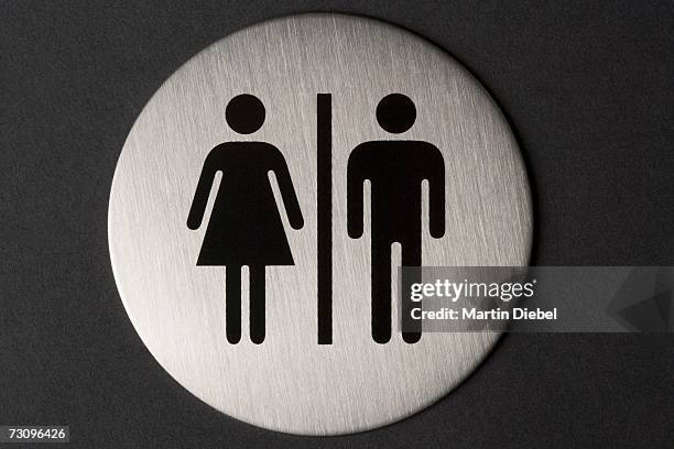 female and male sign on toilet door - male likeness stock pictures, royalty-free photos & images