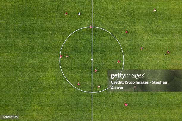 aerial view of football match - elevated view circle stock pictures, royalty-free photos & images