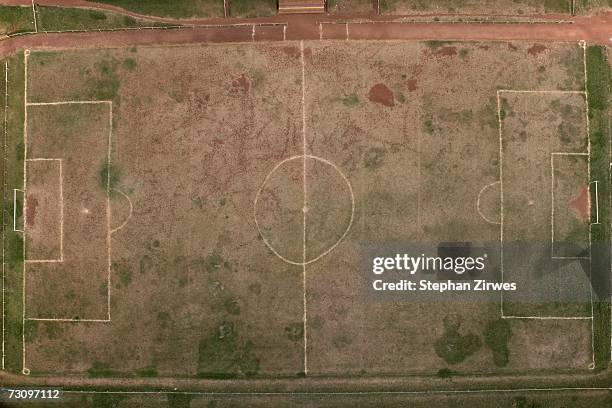 aerial view of football pitch - muddy football pitch stock pictures, royalty-free photos & images