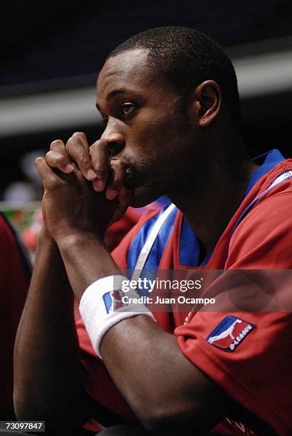 Jason Smith of the Arkansas RimRockers looks on from the bench during the D-League game against the Anaheim Arsenal at The Arena at the Anaheim...