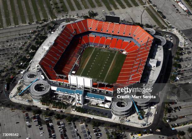 An aerial view shows Dolphin Stadium in Miami, Florida on December 7, 2006.