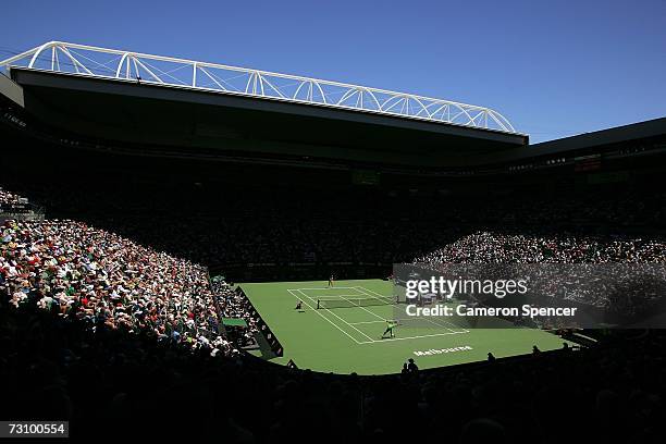 General view of Rod Laver Arena during the semi-final match between Nicole Vaidisova of the Czech Republic and Serena Williams of the USA on day...