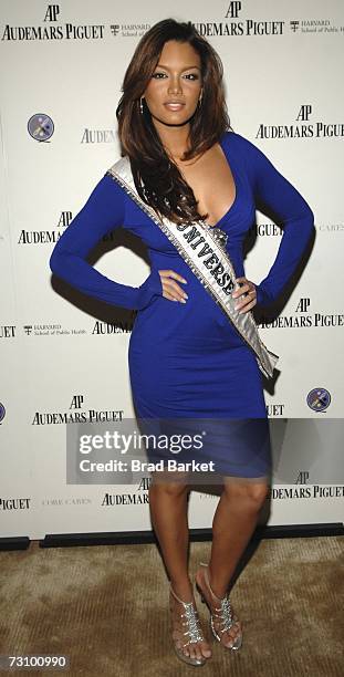 Miss Universe 2006 Zuleyka Rivera arrives at the Quincy Jones Listen Up Foundation Q Prize Awards at the Core Club on January 24, 2007 in New York...